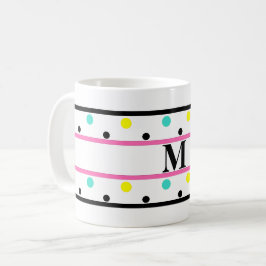 Monogram Pink Blue Yellow Polka Dots Kaffeetasse