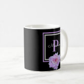 Monogram Pink Blume Black Coffee Tasse (VorderseiteRechts)