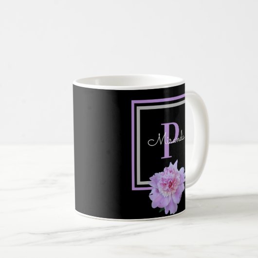Monogram Pink Blume Black Coffee Tasse (VorderseiteRechts)