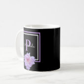 Monogram Pink Blume Black Coffee Tasse (Vorderseite Links)