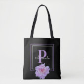 Monogram Pink Blume Black Modern Tasche (Vorderseite)