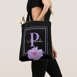 Monogram Pink Blume Black Modern Tasche