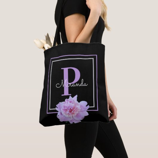 Monogram Pink Blume Black Modern Tasche (Von Nahem)