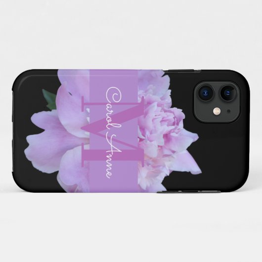 Monogram Pink Blume Classic Black Case-Mate iPhone Hülle (Rückseite (Horizontal))
