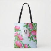 Monogram Pink Blume Custom Peonies Tasche (Vorderseite)
