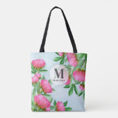 Monogram Pink Blume Custom Peonies Tasche (Rückseite)