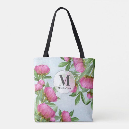 Monogram Pink Blume Custom Peonies Tasche (Rückseite)