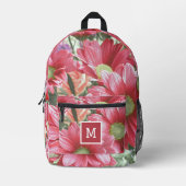 Monogram Pink Blume Floral Cool Stylish Modern Bedruckter Rucksack (Vorderseite)