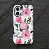 Monogram Pink Blume Muster iPhone Gehäuse 16 Hülle