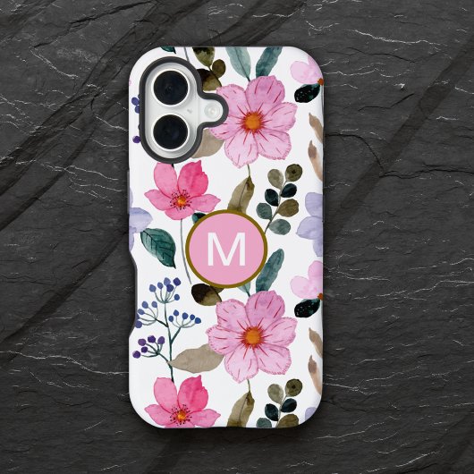 Monogram Pink Blume Muster iPhone Gehäuse 16 Hülle