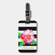 Monogram Pink Blume Schwarz/Weiß Gepäckanhänger