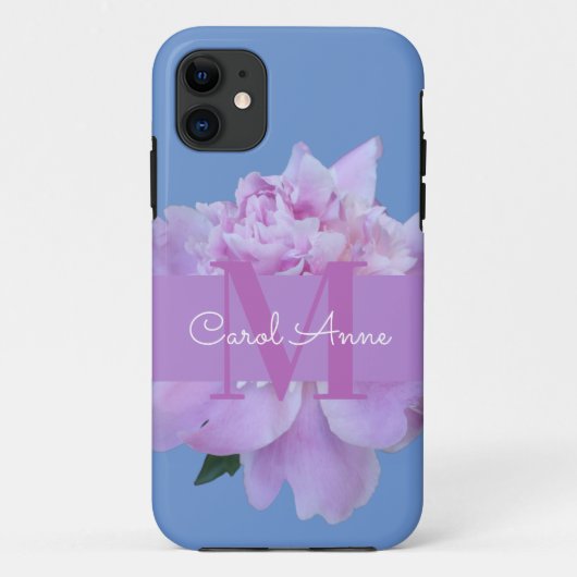Monogram Pink Blume Soft Blue Case-Mate iPhone Hülle (Rückseite)