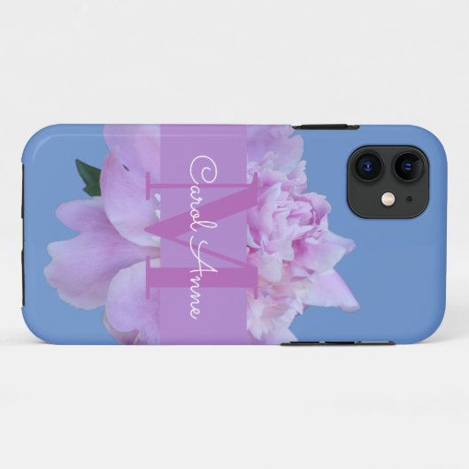 Monogram Pink Blume Soft Blue Case-Mate iPhone Hülle (Rückseite (Horizontal))