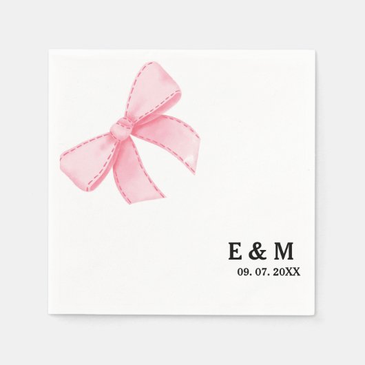 Monogram Pink Blush Bow Boho Hochzeit Serviette (Vorderseite)