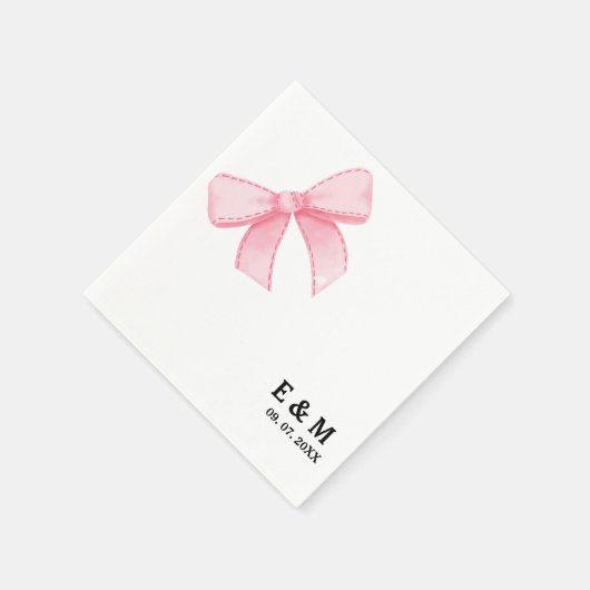 Monogram Pink Blush Bow Boho Hochzeit Serviette (Ecke)