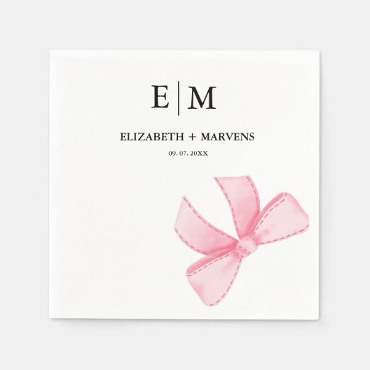 Monogram Pink Blush Bow thematische Hochzeit Serviette (Vorderseite)
