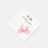 Monogram Pink Blush Bow thematische Hochzeit Serviette (Ecke)