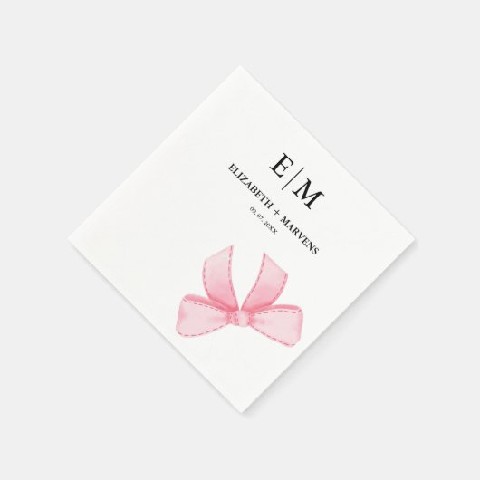Monogram Pink Blush Bow thematische Hochzeit Serviette (Ecke)
