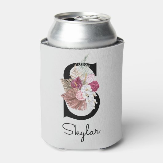 Monogram Pink Boho Girly Floral Initial Dosenkühler (Kanne Vorderseite)