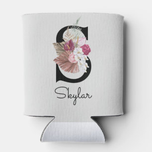 Monogram Pink Boho Girly Floral Initial Dosenkühler