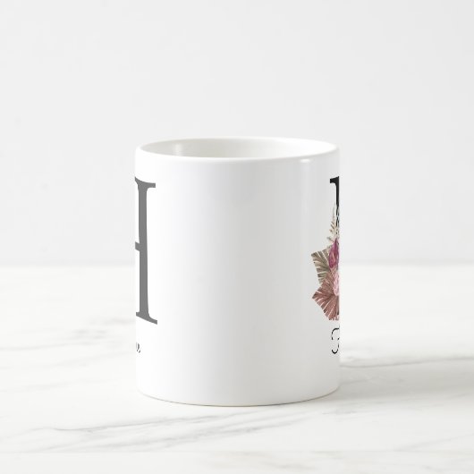 Monogram Pink Boho Girly Floral Initial H Kaffeetasse (Mittel)