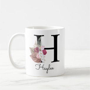 Monogram Pink Boho Girly Floral Initial H Kaffeetasse