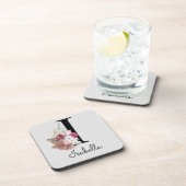 Monogram Pink Boho Girly Floral Initial I Getränkeuntersetzer (Rechte Seite)