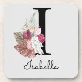 Monogram Pink Boho Girly Floral Initial I Getränkeuntersetzer (Vorderseite)