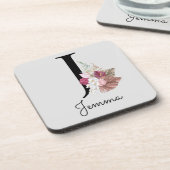 Monogram Pink Boho Girly Floral Initial J Getränkeuntersetzer (Linke Seite)