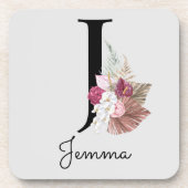Monogram Pink Boho Girly Floral Initial J Getränkeuntersetzer (Vorderseite)