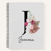 Monogram Pink Boho Girly Floral Initial J Notizblock (Vorderseite)
