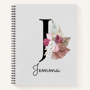 Monogram Pink Boho Girly Floral Initial J Notizblock