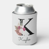 Monogram Pink Boho Girly Floral Initial K Dosenkühler (Kanne Vorderseite)