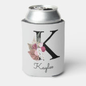 Monogram Pink Boho Girly Floral Initial K Dosenkühler (Kanne Rückseite)