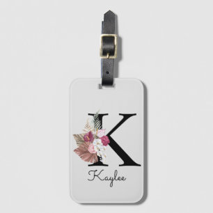 Monogram Pink Boho Girly Floral Initial K Gepäckanhänger