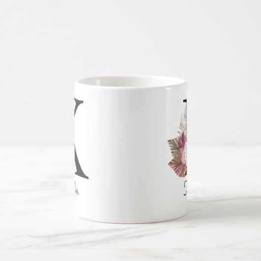 Monogram Pink Boho Girly Floral Initial K Kaffeetasse (Mittel)