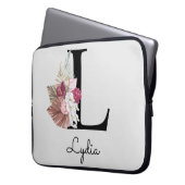 Monogram Pink Boho Girly Floral Initial L Laptopschutzhülle (Vorderseite Links)