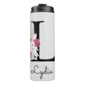Monogram Pink Boho Girly Floral Initial L Thermosbecher (Vorderseite)