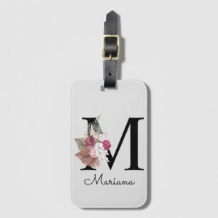 Monogram Pink Boho Girly Floral Initial M Gepäckanhänger