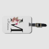 Monogram Pink Boho Girly Floral Initial M Gepäckanhänger (Vorderseite (Horizontal))