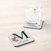 Monogram Pink Boho Girly Floral Initial M Getränkeuntersetzer (Rechte Seite)