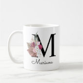 Monogram Pink Boho Girly Floral Initial M Kaffeetasse (Links)