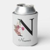 Monogram Pink Boho Girly Floral Initial N Dosenkühler (Kanne Vorderseite)