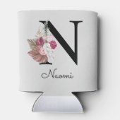 Monogram Pink Boho Girly Floral Initial N Dosenkühler (Rückseite)