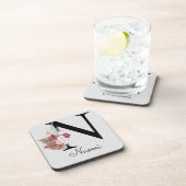 Monogram Pink Boho Girly Floral Initial N Getränkeuntersetzer (Rechte Seite)