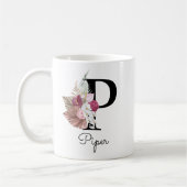 Monogram Pink Boho Girly Floral Initial P Kaffeetasse (Links)