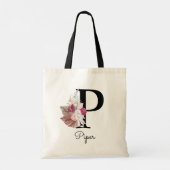 Monogram Pink Boho Girly Floral Initial P Tragetasche (Rückseite)
