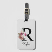 Monogram Pink Boho Girly Floral Initial R Gepäckanhänger (Vorderseite Vertikal)