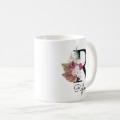 Monogram Pink Boho Girly Floral Initial R Kaffeetasse (VorderseiteRechts)