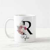 Monogram Pink Boho Girly Floral Initial R Kaffeetasse (Links)